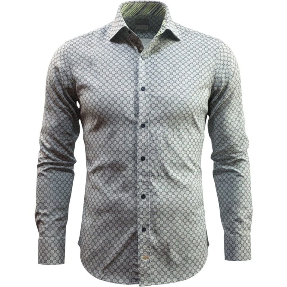 Thomas Dean Mens Large Blue Geometric Button Down Shirt Cotton Long Sleeve L